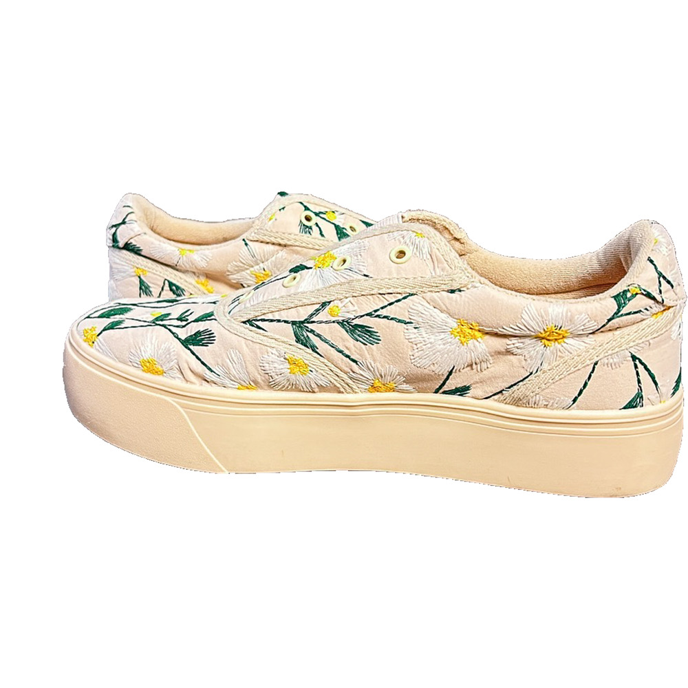 RocketDog Daisy Embroidered Platform Slip-On Sneakers — Cream Floral Canvas 11